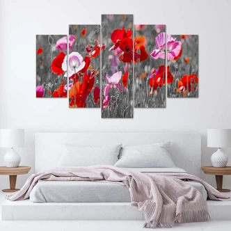 Leinwandbild 5 teilig, Roter Klatschmohn 