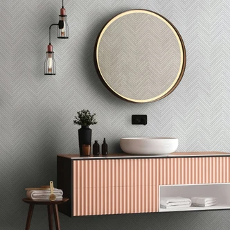 Papier peint intissé avec motif à chevrons et aspect bois gris, blanc aspect bois 