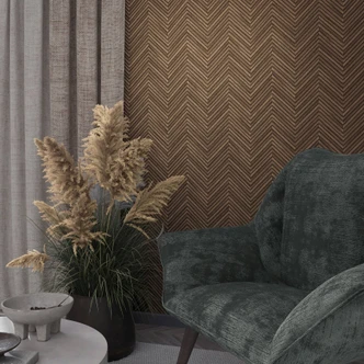 Papier peint intissé avec motif à chevrons et aspect bois marron aspect bois 
