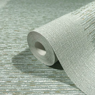 Non-woven tapet med ränder och fina linjer grön textur 