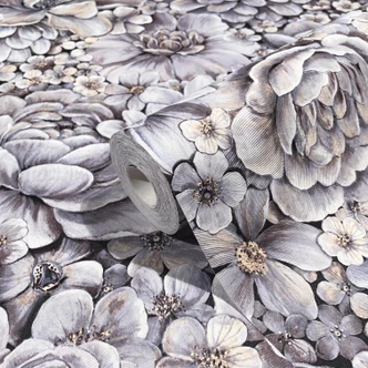 Vliestapete mit stark strukturiertem Blattmotiv lila Floral Vliestapete mit stark strukturiertem Blattmotiv lila Floral