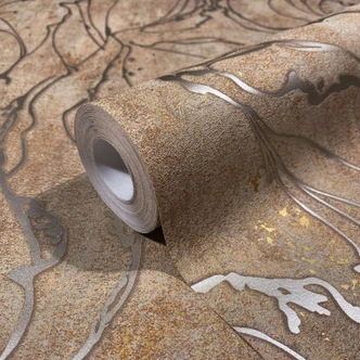 Papel pintado no tejido con líneas curvas brillantes gráfico marrón 