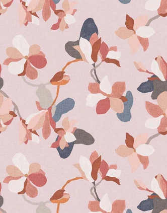 Wall Mural Flowers, Leaves Floral Nature, Modern in Pink-Brown 