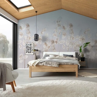 Bloemen Fotobehang bloemen, bladeren bloemen natuur, modern in blauw Bloemen Fotobehang bloemen, bladeren bloemen natuur, modern in blauw