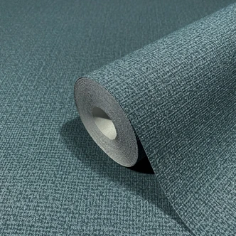 Vliestapete mit textilem Uni blau Uni 