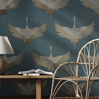 Carta da parati grafica, carta da parati in tessuto non tessuto Kumano blu, beige 