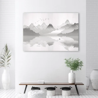 Canvasbillede, Abstraktion af bjerge i havet 
