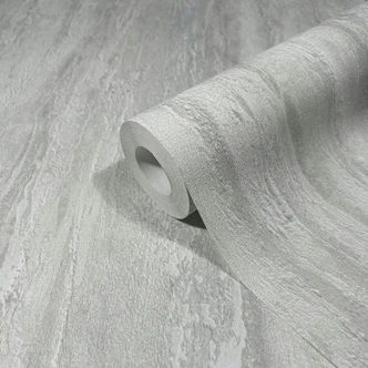 Papel pintado no tejido con aspecto de yeso gris brillante y de textura gruesa 