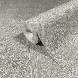 Non-woven tapet med texturerat bladmotiv gråblommigt 