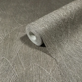 Non-woven tapet med texturerat bladmotiv gråblommigt 