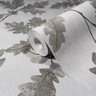 Vliestapete mit Blattmotiv mit Kastanien grau Floral 