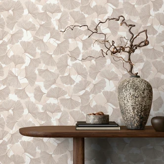 Vliestapete 3D, Blätter Floral Natur matt in Beige Braun 