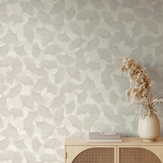 Vliestapete 3D, Blätter Floral Natur matt in Grau Beige 