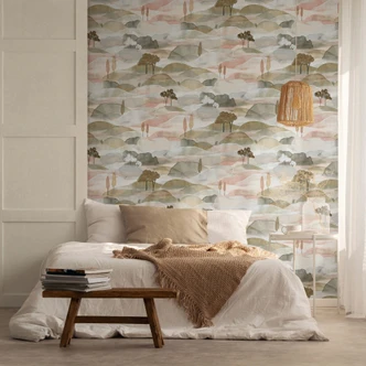 Vliestapete Landschaft Grafisch Natur matt in Grün Blau Rot 