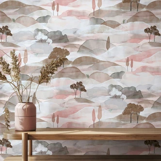 Vliestapete Landschaft Grafisch Natur matt in Blau Rot 