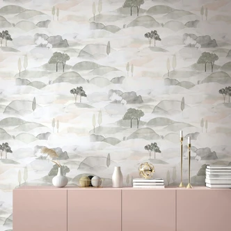 Vliestapete Landschaft Grafisch Natur matt in Grau Weiß 