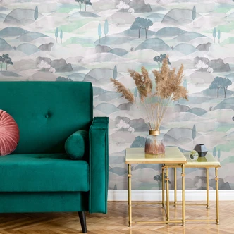 Carta da parati da parati in tessuto non tessuto in bianco, verde, blu 