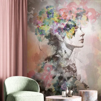 Wall Mural Face, Flowers Crush Designer in Colorful 2,70 x 1,98m 