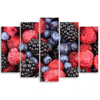 5 stykke lærredsprint, hindbærfrugter 5 stykke lærredsprint, hindbærfrugter