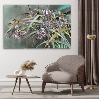 Leinwandbild 3 teilig, Iris Blumen im Wind 