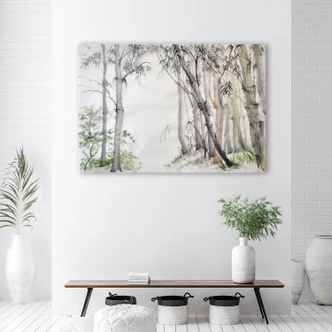 Leinwandbild, Graue Bäume Wald gemalt 