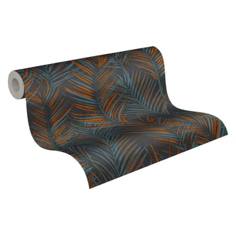 tapet med blomster - blomstret sort orange - non-woven tapet A.S. Création 