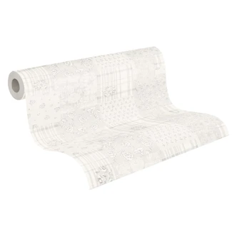 blomstret tapet gråhvid - non-woven tapet landhus A.S. Création - mat og lys struktur 