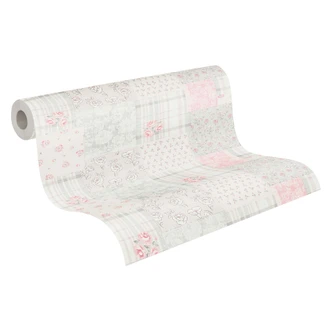 blomstret tapet grå rød - non-woven tapet landhus A.S. Création - mat og lys struktur 