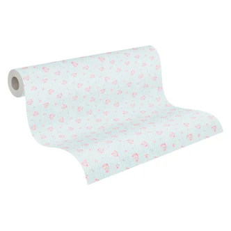 Blomstret tapet blå rosa - non-woven tapet landsted A.S. Création - mat og lys struktur 