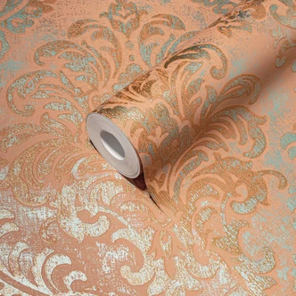 Papel pintado Barroco naranja - papel pintado clásico vintage no tejido con ornamentos  