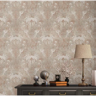 Papel pintado barroco vintage beige, gris, marrón rojizo - papel pintado no tejido con ornamentos 