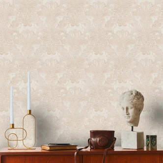 Papel pintado tejido-no tejido barroco vintage blanco, gris crema - papel pintado motivo con ornamentos 