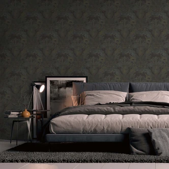 Papel pintado no tejido vintage barroco negro, amarillo - papel pintado no tejido papel pintado barroco con ornamentos 