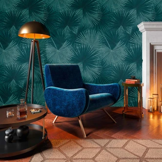 Fototapete Dschungel Blau Palmen Blätter Vliestapete Schlafzimmer 