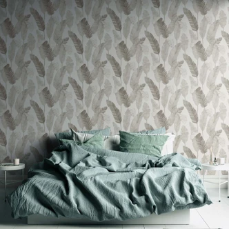 Papier peint salon Feuilles Beige Blanc Papier peint intissé Jungle Palmiers  