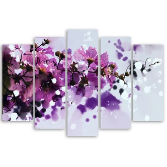 Leinwandbild 5 teilig, Violett Natur Blumen 