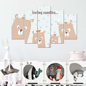 Leinwandbild 5 teilig, CHILDREN'S Teddybären 