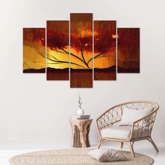 Leinwandbild 5 teilig, Afrika-Baum 