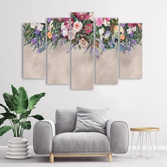 Leinwandbild 5 teilig, Blumen überwachsen 