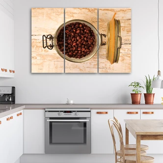 Leinwandbild 3-teilig, Kaffeebohne Holz 