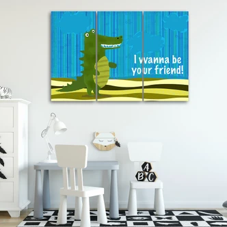 Leinwandbild 3-teilig, Alligator Tiere Cartoon 