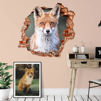 sticker mural 3D van Duijn - portrait d'un renard 