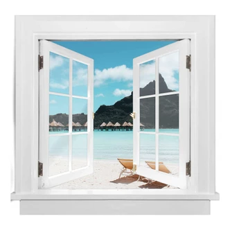 sticker mural 3D fenêtre carrée - Aux Maldives 