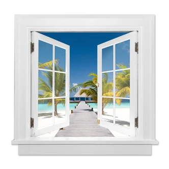sticker mural 3D fenêtre carrée - Le chemin du paradis 
