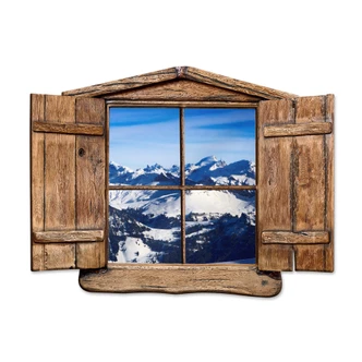 3D Wandtattoo Holzfenster - Alpenpanorama 