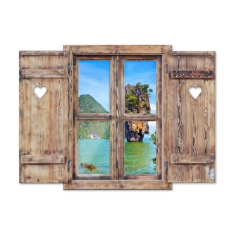 sticker mural 3D fenêtre en bois avec un cœur - Khao Ta Pu Island 