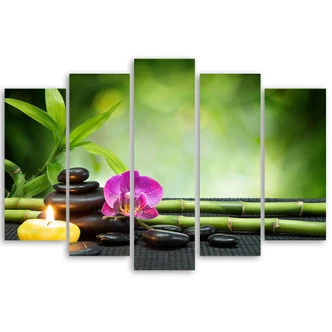 Leinwandbild 5 teilig, Orchideen-Bambus-Steine 