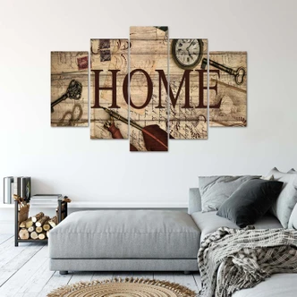 Leinwandbild 5 teilig, Home Retro Brown Aufschrift 