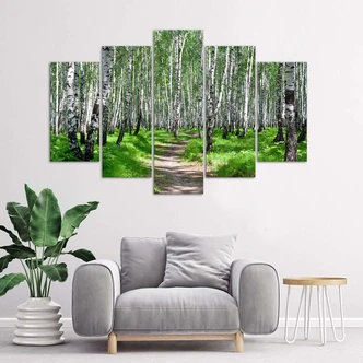 Leinwandbild 5 teilig, Birkenwald Natur 
