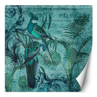 Fototapete, Dschungel Blaue Vögel auf Zweigen - Andrea Haase 